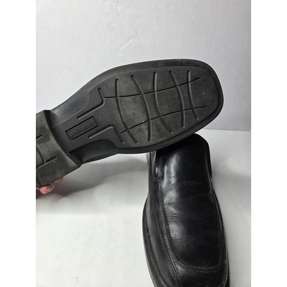 Dockers Mens Black Leather Square Toe Slip On Dress Shoes Loafers 5414‎